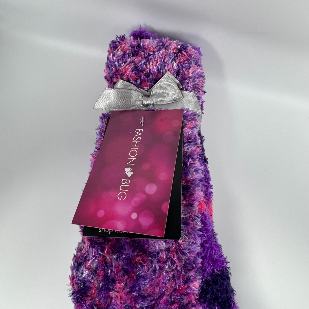 Women's Fuzzy Non-Slip Slipper Socks Purple Pink Cozy Plush One Size NWT